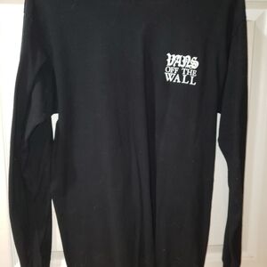 Vans Black Long Sleeve Tee with White Logo On The Back And Arm - Size Med